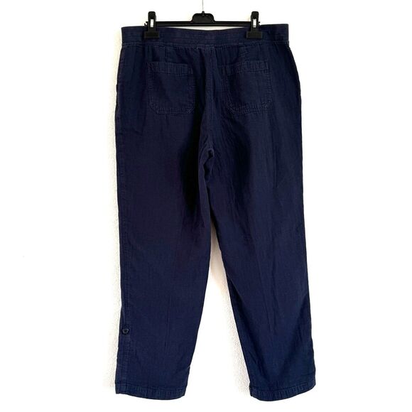 J Jill Stretchy Waist Pockets Roll Tab Leg Cotton Tapered Pants Blue - Picture 2 of 12